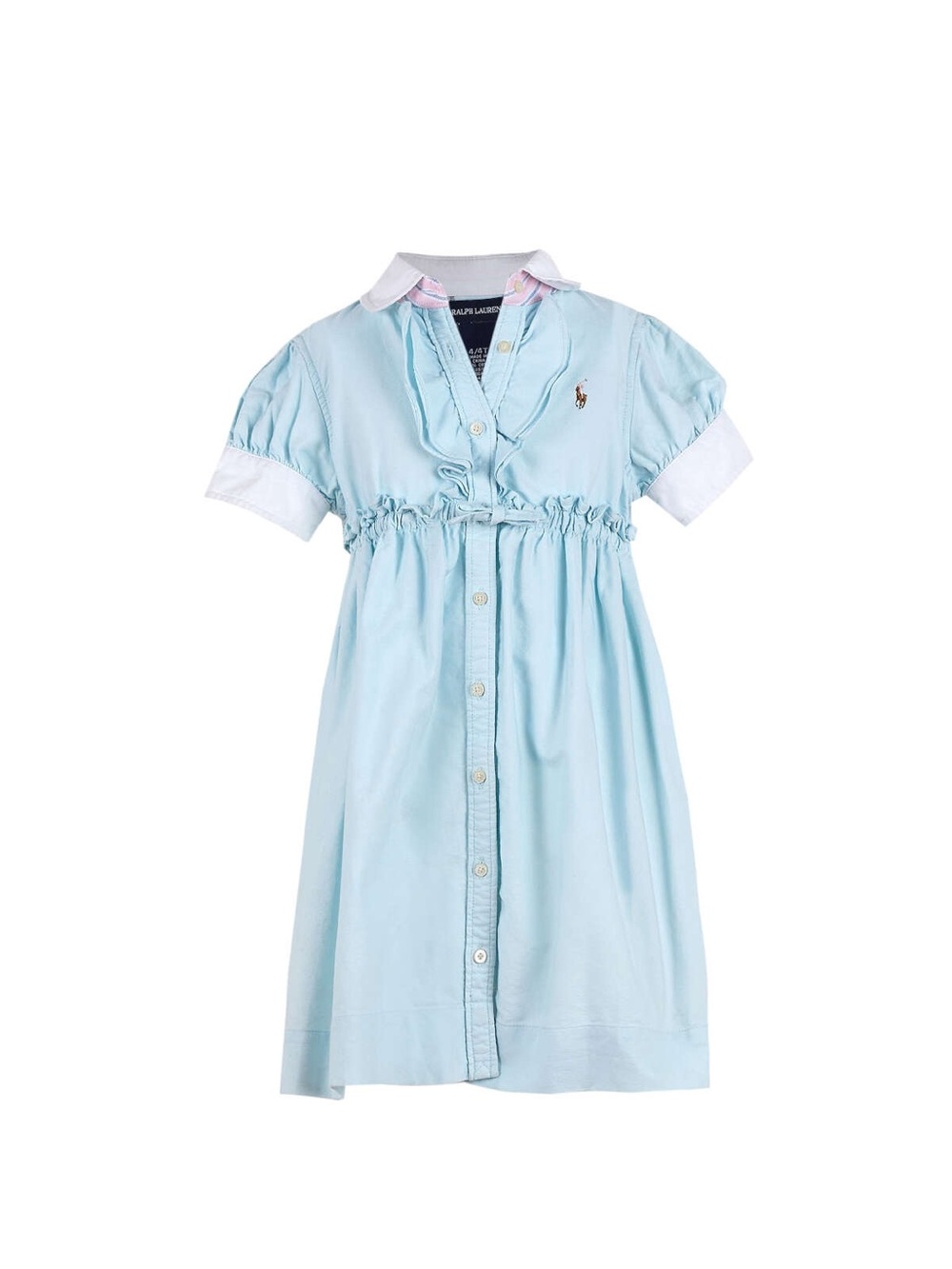Ralph Lauren Pale Blue Button-Front Polo Dress with White Trim 4T